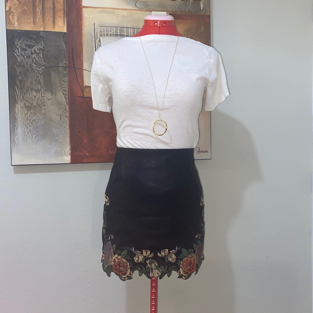 Black Olivaceous Leather Skirt